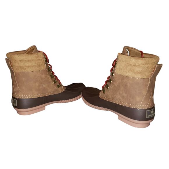 Marleylilly Women’s Duck Boots Sz 9 Tan Brown Waterproof Faux Leather Monogram - Picture 5 of 13